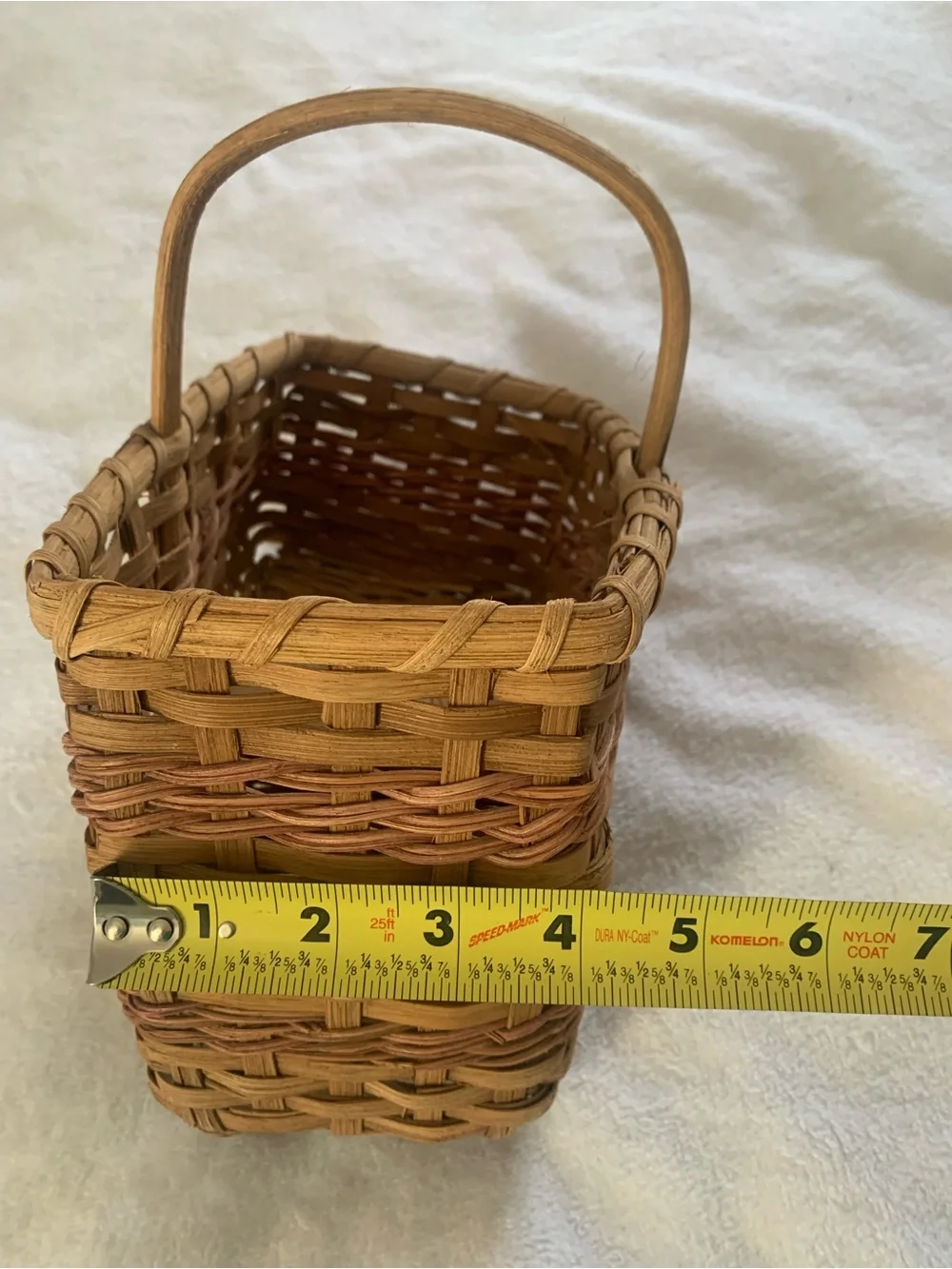 Vintage Wicker Mini Stair Basket, Plant Holder, Decor Organizer, Woven Wood